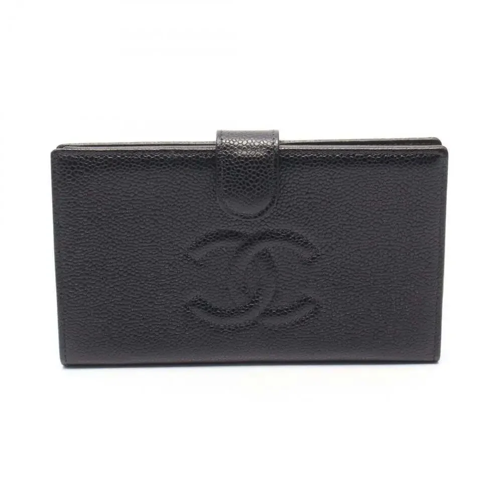 CHANEL Black Leather Logo Wallet